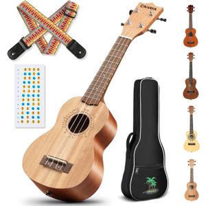 CAHAYA Ukulele Kit Beginner 21" Mahogany Soprano for Adults Kids Gift