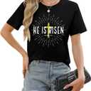 Easter Shirts for Women Christian Shirts He is Risen Tshirt Religious Cross Jesus Funny Faith Short Sleeve Tops S 