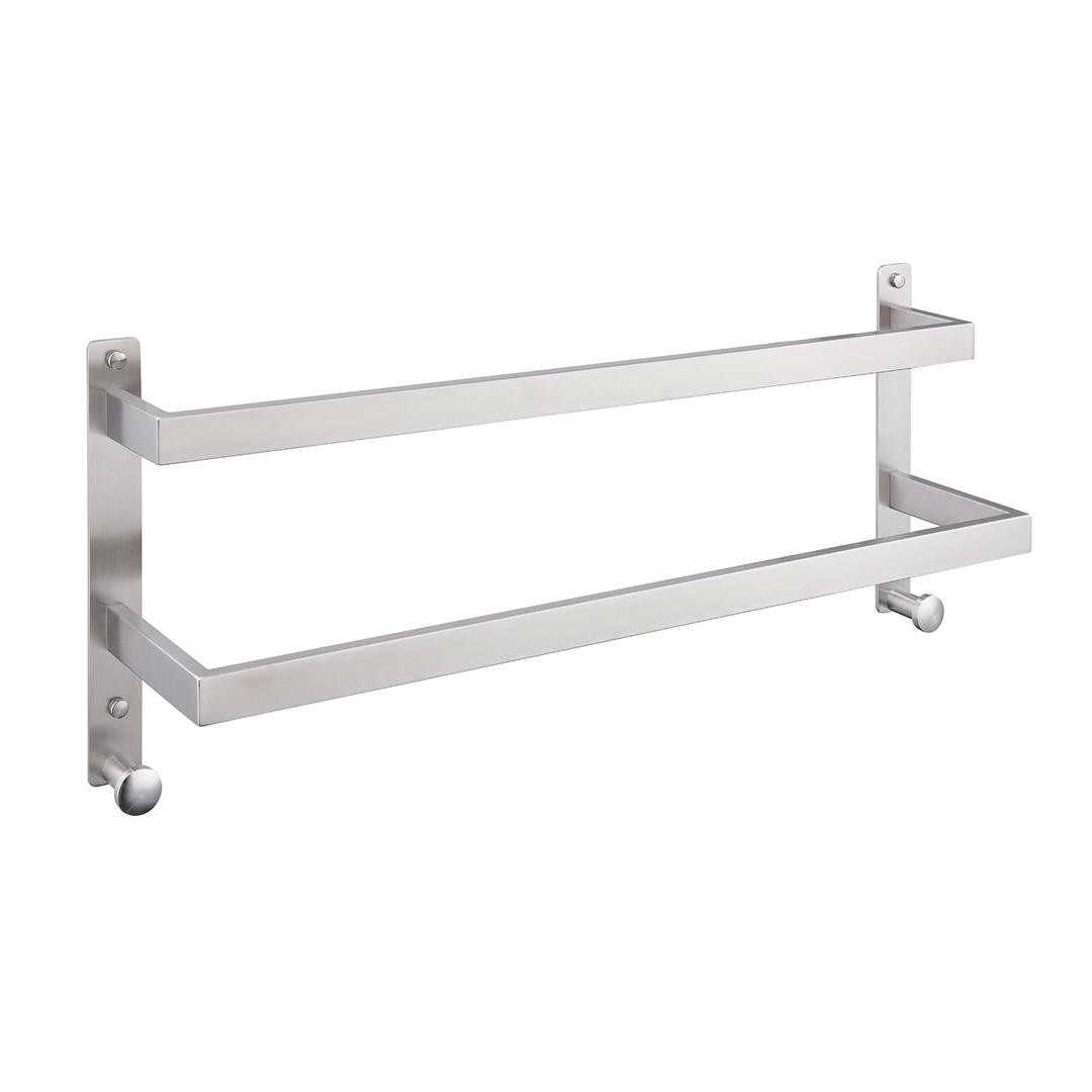 Chiunikoo 24 Inch Double Towel Bar for Bathroom with Hooks SUS 304 Stainless Steel Bath Towel Rack Wall Mounted White Finished
