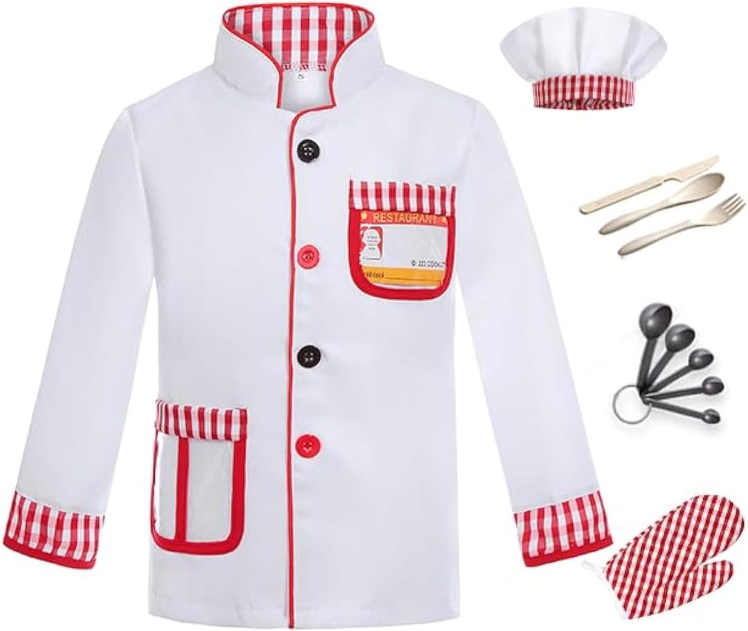 Career Day Costume for Kids Chef Costume for Boys Girls Cooking Play Halloween 100th day of School (8-10 Years, Chef Costume for Kids)