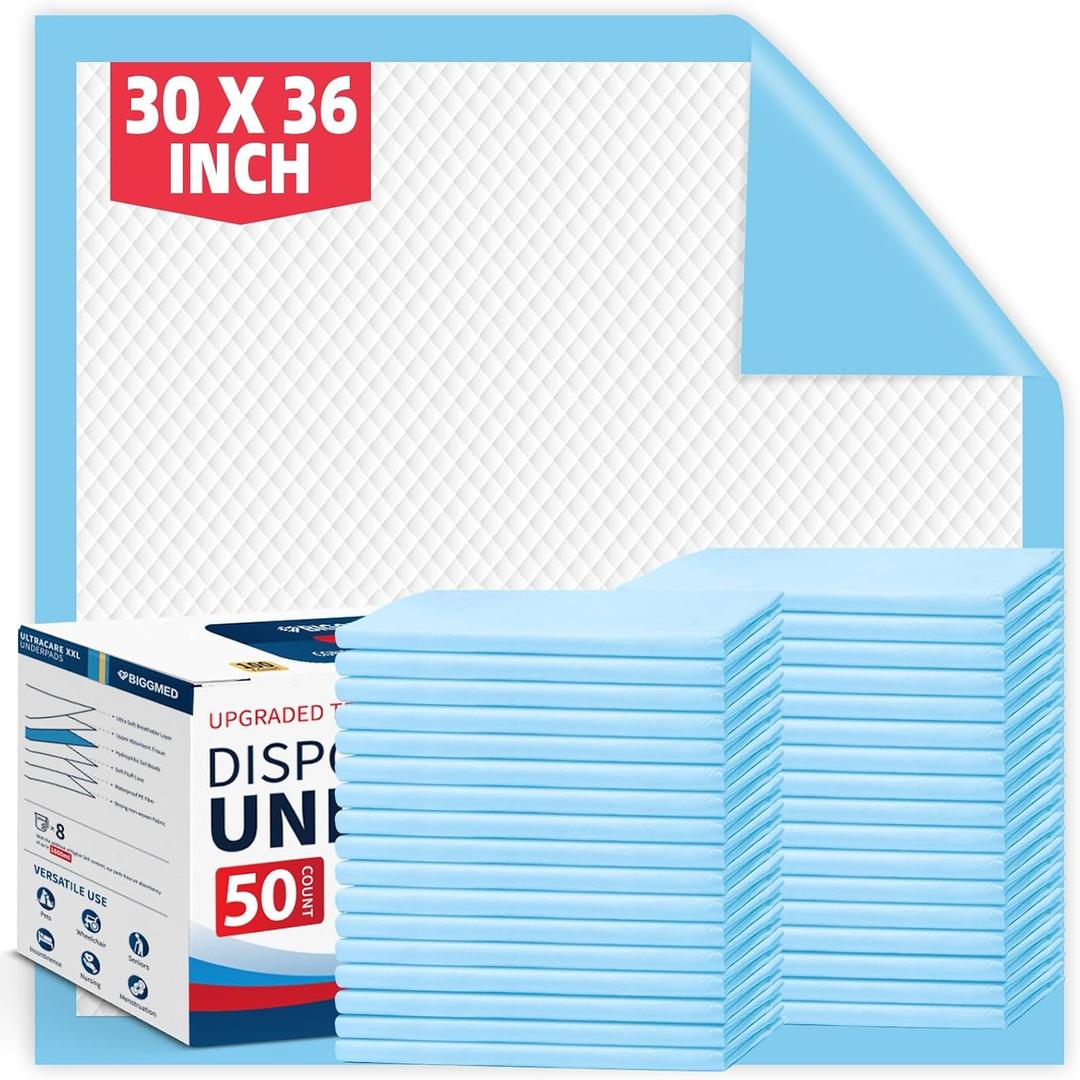 BIGGMED Tear-Resistant Disposable Bed Pads 30" x 36" 50 Count Absorbent ...