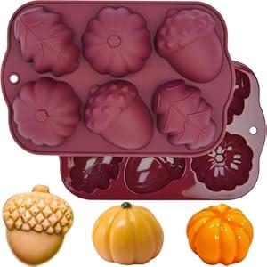 2 Pack Acorn Leaf Silicone Chocolate Molds, 3D Autumn Harvest Theme Pumpkin Silicone Mould Thanksgiving Pumpkin Cake Pan Fall Soap Molds for Muffin Pudding Mousse Candy Cupcake Jelly Baking Home Decor