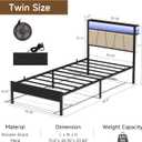 Z-hom 14 Inch Twin Bed Frame with Charging Station, Easy Assembly LED Bed, Upgrade Version-beige