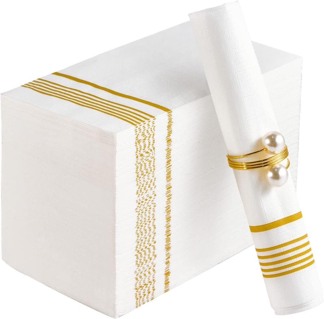100 Pack Paper Napkins Guest Towels Disposable Premium Quality 3-ply Dinner Napkins Disposable Soft, Absorbent, Party Napkins Wedding Napkins for Kitchen, Parties, Dinners or Events (Gold)