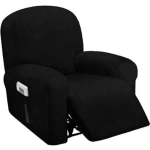 ULTICOR 4-Piece, 1 Seat Recliner Cover, Velvet Stretch Reclining Chair Covers for 1 Cushion Reclining Sofa, Single Seat Recliner Couch Cover, Thick, Very Soft, Machine Washable (Black)