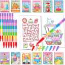 BenLouis 24 Sweet Mini Coloring Books Kids with 24 Stacking Crayons Candyland Donut Party Favors Activity Books Bulk for Kids Ice Cream Birthday Goodie Bag Gift Stuffer Classroom Reward
