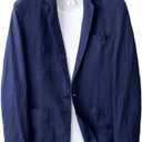 IDEALSANXUN Mens Linen Blazer Casual One Button Lightweight Suit Jackets Sports Coat (Navy Blue, XL)