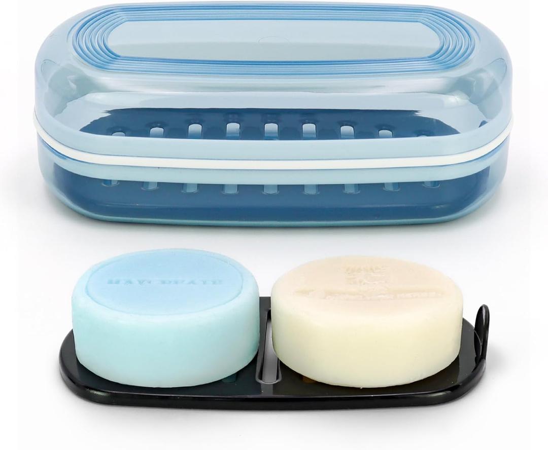 OZNER Clear Travel Soap Case - Leak-Proof Multi-Use Soap Holder with Draining Layer for Shampoo Bars, Gym, Travel & CampingBlue,1 Pack