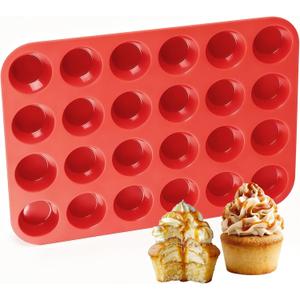 CAKETIME Silicone Muffin Pan Mini 24 Cups Cupcake Pan, Nonstick Food Grade Silicone Mold Baking Pan 1 Pack