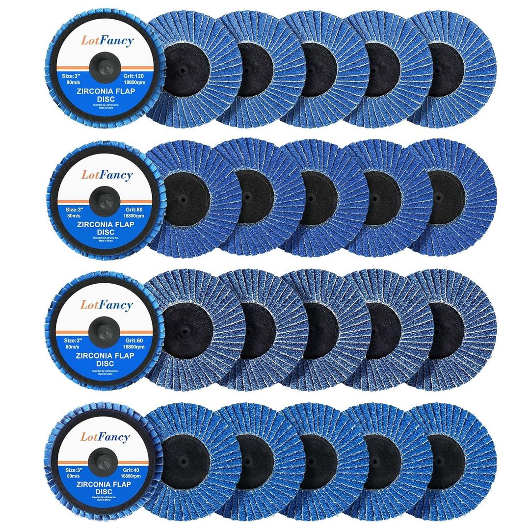 LotFancy 3 Inch Flap Disc, 24PCS 40 60 80 120 Grit Assorted Grinding Wheels, Roll Lock Sanding Disc, High Density Zirconia Grinding Disc, Flat Type 27