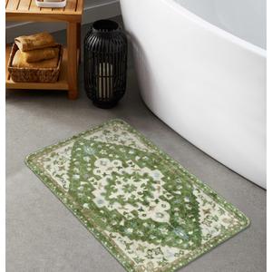 Uphome Vintage Tribal Bath Mat Sage Green Boho Non-Slip Bathroom Rug Oriental Soft Machine Washable Bathroom Mat Cute Aesthetic Floral Bath Mats for Bathroom Decor for Sink Tub Door Mat, 18x25 inch