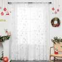 Christmas Sheer Curtains for Living Room, Luxury Snowflake Silver Foil Print Sheer Curtains, Rod Pocket Window Drapes Decorations for Bedroom and Home Decor, 2 Panels White 52W x 63L