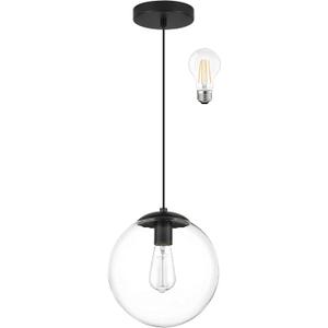 KoKo&Yukina 8 inch Globe Pendant Lighting for Kitchen Island Mid Century Modern Hanging Light Fixture with Clear Globe Glass Black Industrial Hanging Ceiling Lights for Bathroom Entryway (Bulb Incl.)