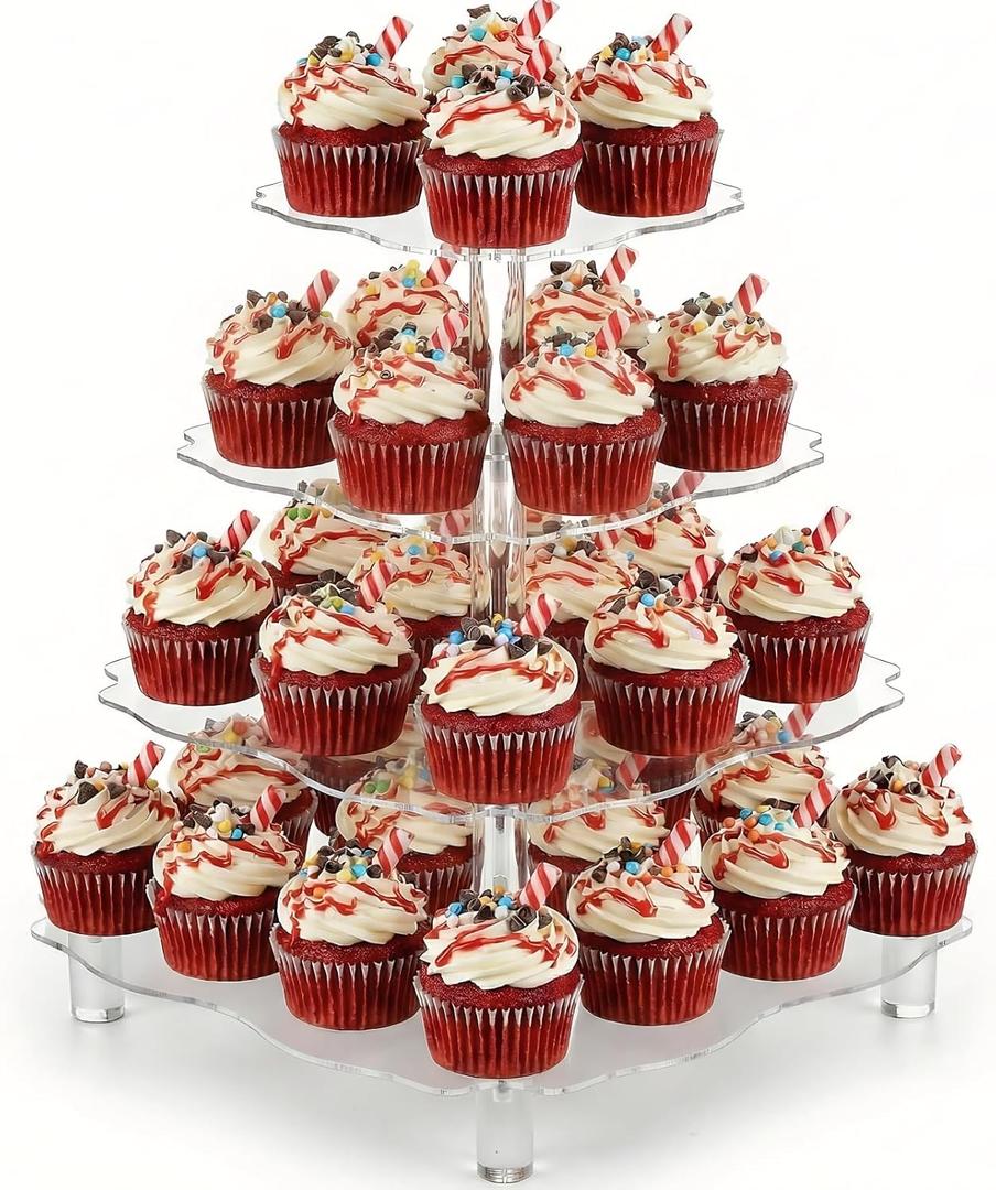 Goaste 4 Tier Acrylic Cupcake Tower Stand, 12 Inch Square Tower Cupcake Display Holder, Clear Dessert Pastry Tower with Rod Feet for 52 Cupcakes, Display for Wedding, Birthday Party, Baby Shower