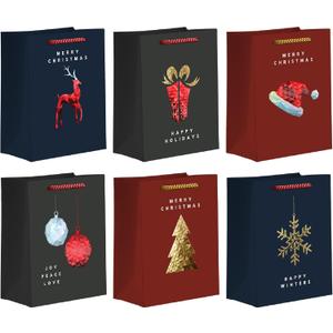 easykart labels 12 Pack 6" Small Christmas Gift Bags, Foiled & Laminated Holiday Gift Bags,(6 Designs - 2 PCs Each) for Gift Wrapping Christmas Party Decorations