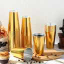 Jingmore 100 Pack 16 oz Disposable Plastic Cups Aluminum Party Tumbler Stackable Plastic Drinking Cups for Hot Cold Drinks Coffee Cocktail Beverage for Wedding Birthday Graduation Picnic(Gold)
