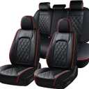 Coverado Car Seat Covers Full Set, Luxury Faux Leather Waterproof Seat Covers, Black Car Seat Covers, Universal Car Seat Protector Leather Car Seat Cushion, Carseat Cover Fit Most Cars, Black&Red
