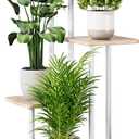 AZERPIAN Plant Stand 5 Tier Indoor Metal Flower Shelf for Multiple Plants Corner Tall Flower Holders for Patio Garden Living Room Balcony Bedroom (5 Tier-White+Sonoma Oak)