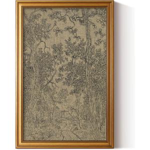 HUARCEY Gold Framed Canvas Wall Art, Antique Sketch Landscape Pictures Vintage Decor, Bedroom Kitchen Shelf Decor, Dark Moody Retro Country Farmhouse Canvas Paintings, 16x24inch