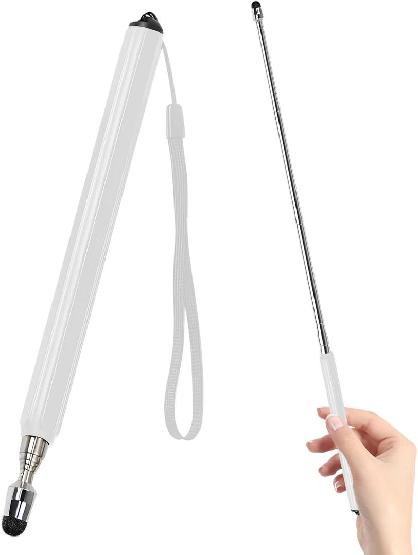 Universal Telescopic Stylus Pen for Touch Screens, Retractable Pointer Stick Stylus with Special Flocking Tip, Pointers for Classroom, Pointer Finger Stick, White Lanyard