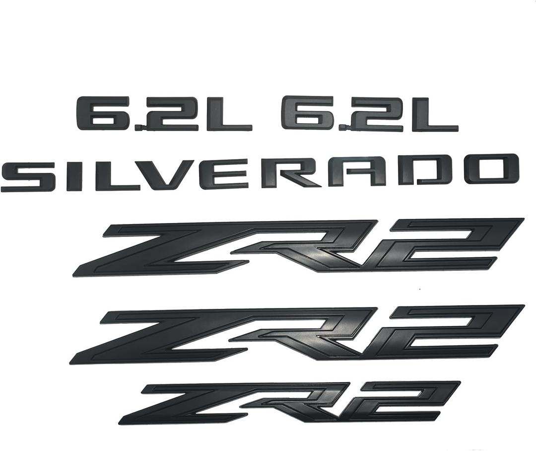 6PCS ZR2 6.2L Silverado Emblems 3D Badge Fender Rear Letter Nameplate Sticker Replacement for 2022 2023 2024 Silverado 1500 (Matte Black)
