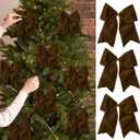 15 Pcs Velvet Bows for Christmas Tree - 6 Inch Vintage Velvet Ribbon Christmas Bows for Gift Wrapping Xmas Tree Topper Bow Ornaments for Garland Wreath Bows Decor (Brown)