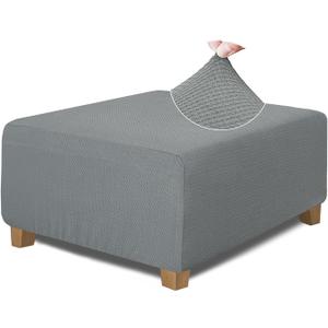 NeColorLife Square Ottoman Cover Jacquard Fabric Thick Stretchable Slipcover for Oversized Square Ottoman Furniture Protector,XLarge,Grey