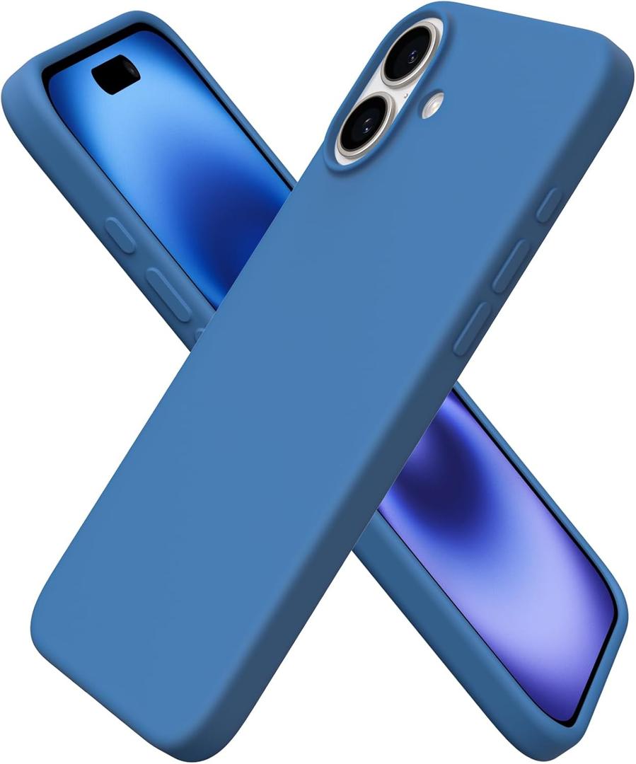 ORNARTO Compatible with iPhone 16 Plus Case 6.7, Slim Liquid Silicone 3 Layers Full Covered Soft Gel Rubber Phone Case Protective Cover 6.7 Inch, Blue