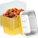 40 Pack 8.7"6.6"2.4" Gold Aluminum Foil Pans with Lids Heavy Duty, 3 LB Foil Food Containers with Lids, Disposable Tin Foil Pans for Baking, Meal Prep, Freezer, Heating and Takeout