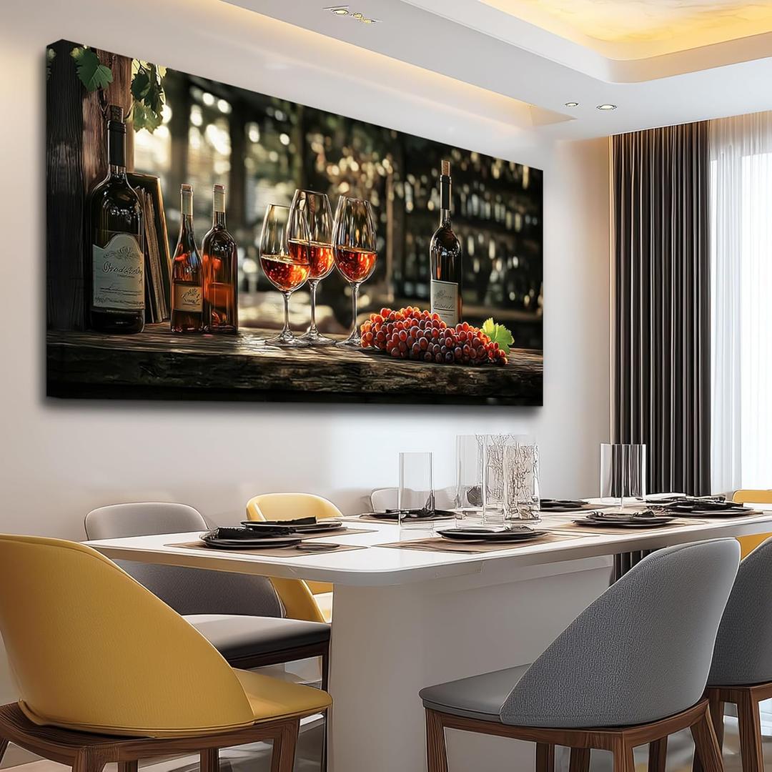 hyidecorart Wall Art For Kitchen Wall Decor For Living Room Wine Glass Wall Dining Room Painting Still Life Goblet Canvas Wall Pictures Sunrise Sunset Landscape Poster Bar Restaurant Decoration