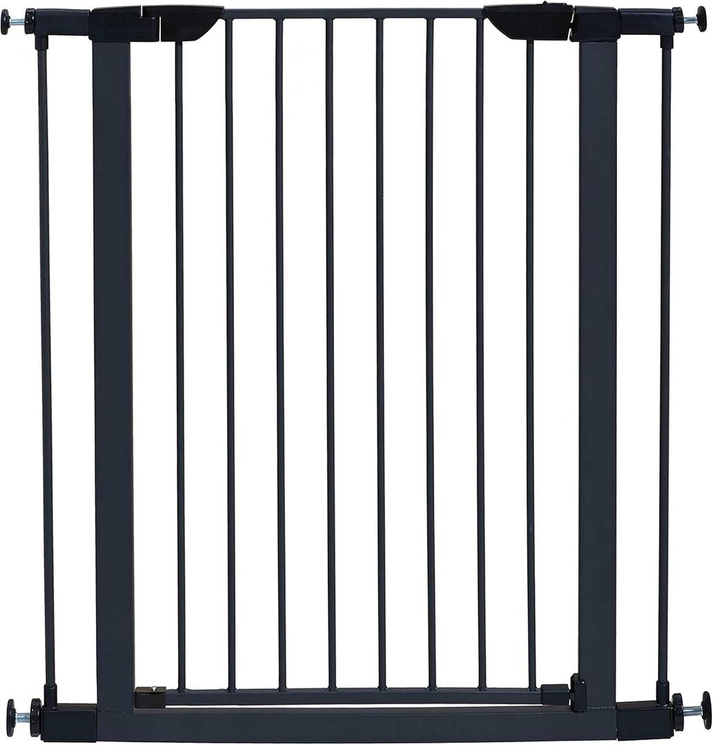 MidWest Homes for Pets 39 Inches Tall Walk-Through Steel Pet Gate, Pressure Mounted Dog Gate Measures 29-38 Inches Wide & Includes Two 3-Inch-Wide Extensions, Graphite