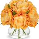 Hollyone Orange Peonies Fall Flowers Artificial for Decoration in Vase Faux Flowers Autumn Peony Silk Flower Arrangements with Glass Vase with Fake Water Table Centerpiece Fall Decorations for Home