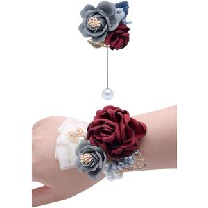 Bridesmaid Wrist Corsage Flowers with Bead Wedding Wristband Flower JW70 (Set A)