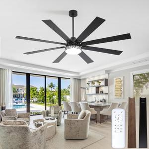 72 inch Ceiling Fans with Lights and Remote/APP Control, Quiet Large 8 Blades Ceiling Fan with Light, Black Brown Two-Sided Fan Blades, 6 speeds, Timer function, Dimmable, For Living Room, Bedroom