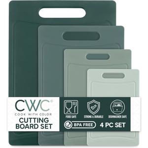 COOK WITH COLOR Non-Slip Cutting Board Set  Kitchen Essentials with Easy Grip Handle for Meat, Veggies, and Fruits, 4 Cutting Boards, Mint