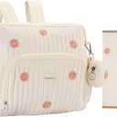 Diaper Bag Backpack, Medium Maternity baby bag & Changing Pad, Insulated Pockets, Stroller Straps & Pacifier Case (Medium - Beige Flowers)