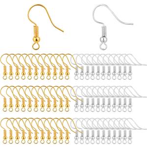 Bylion 400 Pieces Stainless Steel Earring Hooks, Fish Hooks Ear Wires French Wire Hooks, Coil and Ball Style Nickel-Free Ear Wires for Jewelry Making, Colors with Silver and Gold
