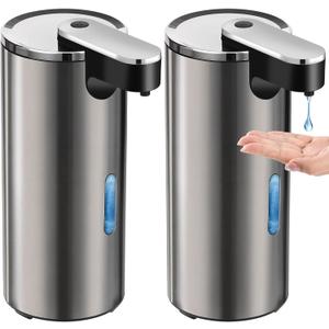 2 Pack Automatic Soap Dispenser Touchless, 13.5oz/400ml Stainless Steel Electric Sensor Pump with 3 Adjustable Volume, Clog-Free, Water-Resistant for Kitchen, Bathroom, Hotel, and School