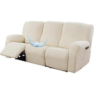 Gennia Recliner Sofa Covers 5 Pieces, Waterproof Sectional Couch Cover Stretch 3 Seat Reclining Couch Cover Soft Sofa Slipcover with Elastic Bottom Furniture Protector for Kis, Pets (Beige)
