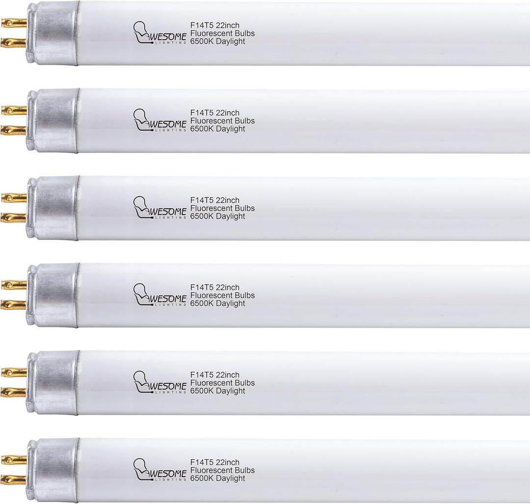22 Inch F14T5/DL Fluorescent Light Bulb, 6500K Daylight, T5 14 Watts Fluorescent Replacement Bulb for Counter and Cabinet Fixture, G5 Base - 6 Pack