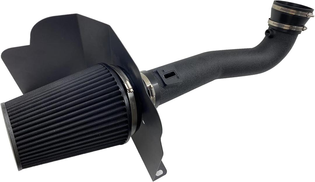 4-Inch Cold Air Intake Kit with Heat Shield + Filter Compatible for Silverado 1500 14-18; Sierra 1500 14-18; for Cadillac Escalade Suburban Yukon Tahoe 15-20 5.3L 6.2L V8 (Black Tube & Black Filter)
