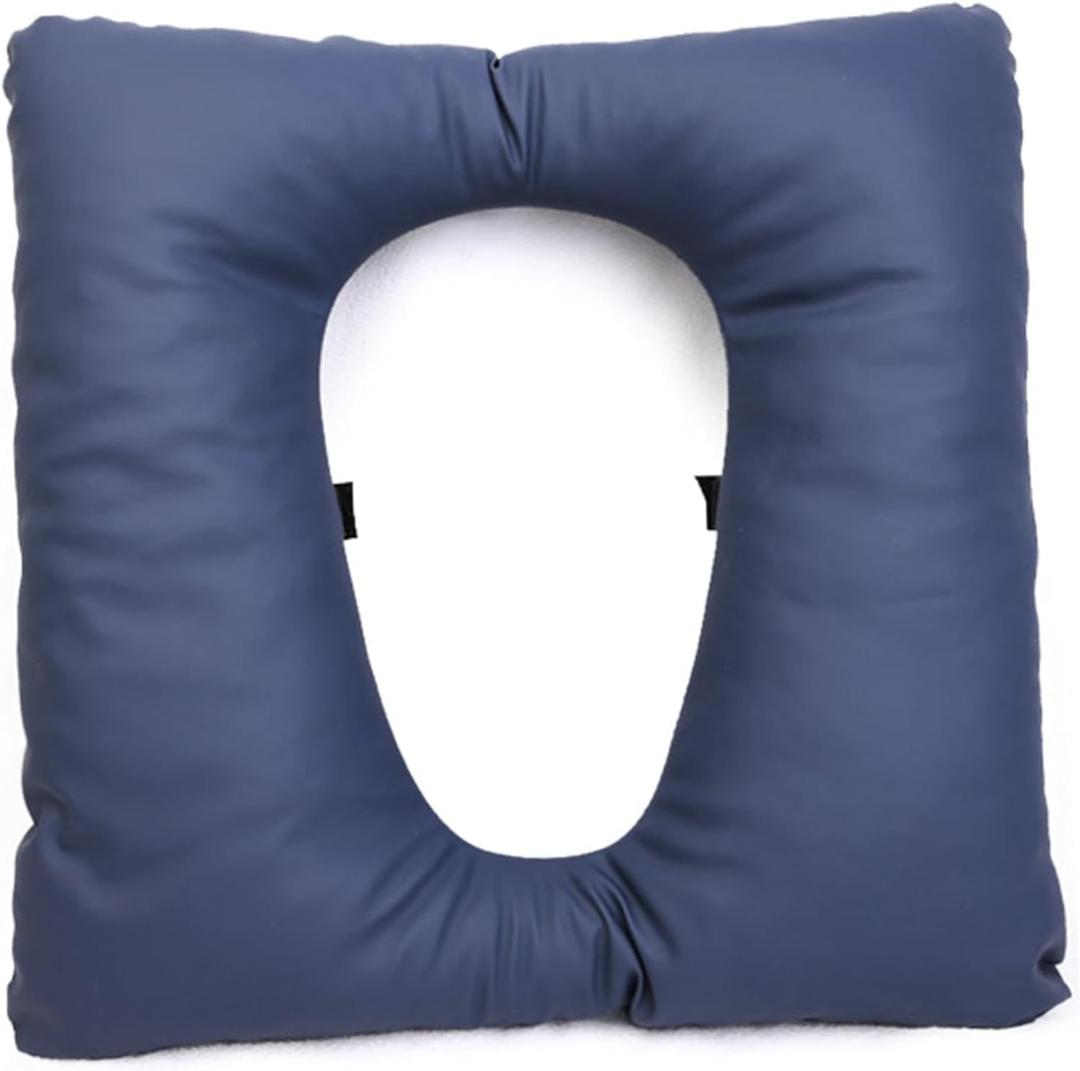 Padded Toilet Seat Pressure Relief 16.5x16.5 Inch Universal Fit Soft Toilet Seat PU Leather Waterproof Easy-to-Clean Cushion with Adhesive Strap for Elderly, Blue Cushion Cush