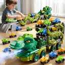 PEADUCK Toddler Car Truck Toys for Kids Ages 3-5, 10-in-1 Dinosaur Carrier Truck with Foldable Track Toys with Spray, Light & Sounds and 9 Dino Cars, Birthday Gift for 3 4 5 6 7 8 Years Old Boys Girls