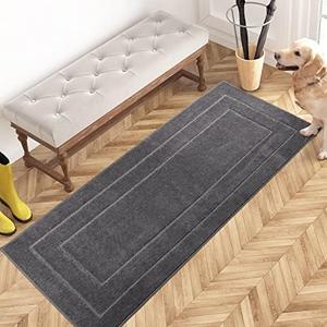 PURRUGS Dirt Trapper Door Mat 24" x 59", Non-Slip/Skid Machine Washable Entryway Rug, Dog Doormat, Super Absorbent Welcome Mat for Muddy Wet Shoes and Paws, Grey