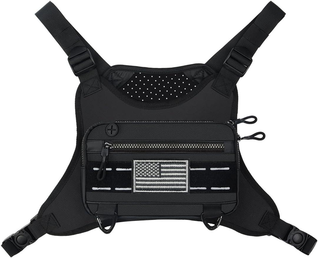 Sports Chest Bag For Men Women, Running Vest Bag With Built,Phone Holder For Workouts&Ski&Cycling&Hiking,Motorcycle Accessories (Black)