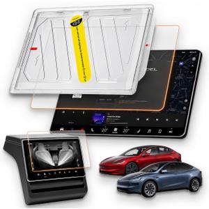 Screen Protectors for Tesla Model Y Juniper (2025/26) - Tempered Glass 16 Inch Front Touchscreen + 8" Rear Screen 2-Pack, Anti-Scratch & Anti-Fingerprint, Easy Install Kit