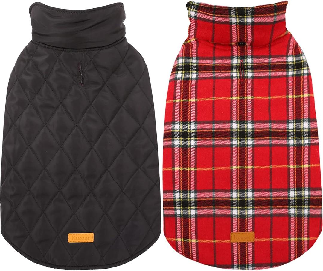 Kuoser Waterproof Dog Coat, Reversible Dog Jacket for Large Dogs, Adjustable Durable Doggie Winter Coat for Groowing Puppies Warm Puppy Cold Weather Apparel, Bright Red L (Large (Pack of 1))