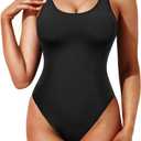 Tempt Me Women High Cut One Piece Swimsuit Low Back Scoop Neck Retro 80s Bathing Suit (X-Large, Black)