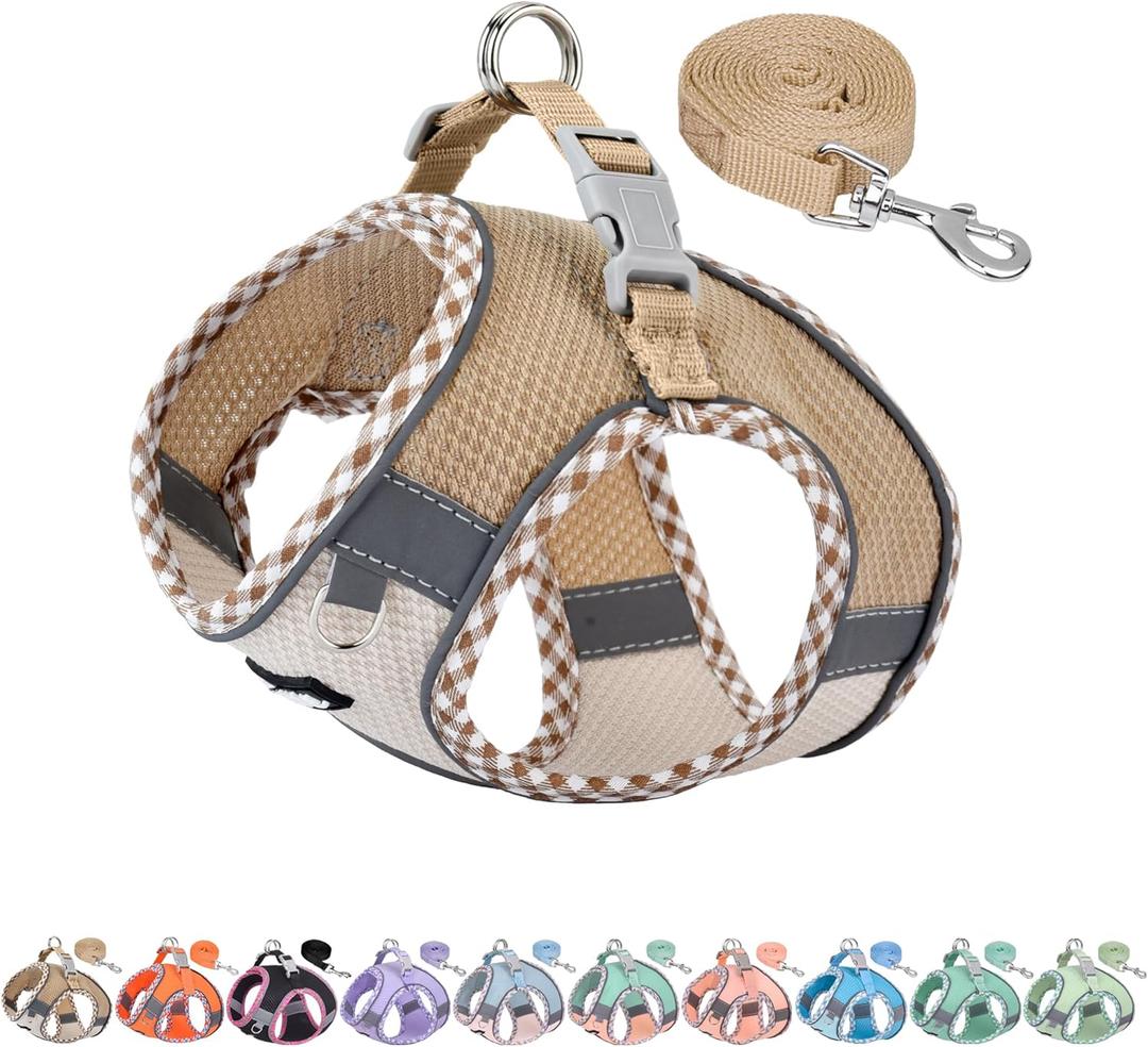 AIITLE Tiny Dog Harness - Lightweight Mesh Step-in Vest for Puppy, Reflective & Escape-Proof Design with High-Stick Magic Tape - Indoor/Outdoor Use for Chihuahua, Maltese, Shih Tzu(Brown-Beige, XXXS) (XXXS(Chest: 8.5 - 10"))