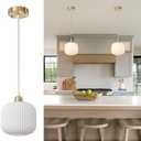 WILON 7.48'' Milk Glass Pendant Light Fixture Vintage White Ribbed Glass Pendant Light, 1-Light Farmhouse Striped Glass Pendant Light for Indoor Bedroom Kitchen Island Living Room
